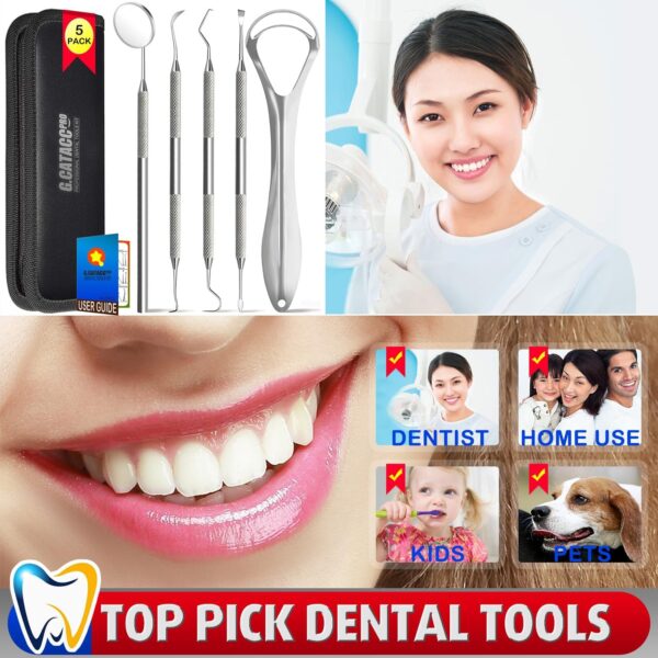 71OqLY-etVL._AC_SL1460_.jpg G.CATACC Dental Tools Oral Care Teeth Cleaning Hygiene Kit with Metal Dental Pick, Tooth Scraper Plaque Tartar Remover - with Case
