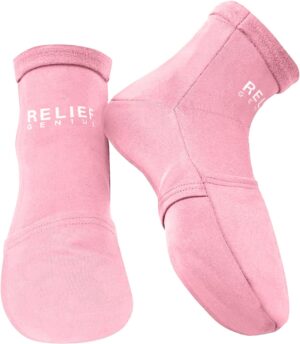 Relief Genius Cold Therapy Socks with Reusable Gel ice Packs - Achieve Relief from Sprains, Muscle Pain, Bruises, Swelling, Edema, Chemotherapy, Arthritis, Post Partum Foot (Pink, Small/Medium)