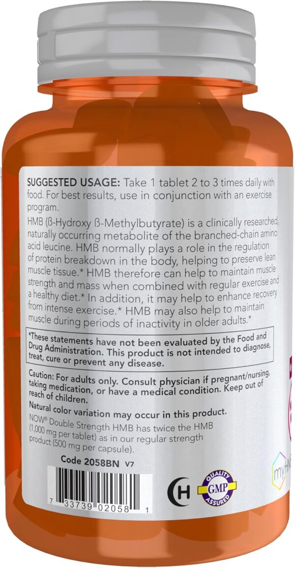 NOW Foods Sports Nutrition, HMB (β-Hydroxy β-Methylbutyrate), Double Strength 1,000 mg, 90 Tablets