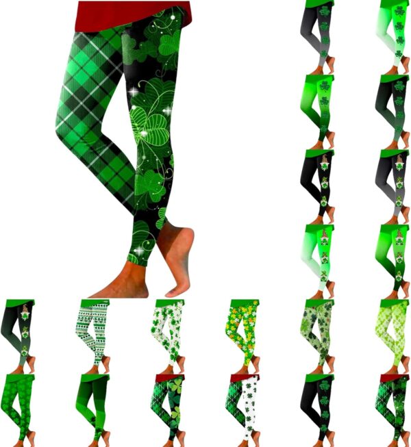 St Patricks Day Leggings for Women Shamrock Leaves Green Pant Slim Fit Tummy Control Leggings Irish Green Yoga Pants