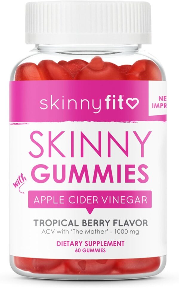 SkinnyFit Skinny Gummies Apple Cider Vinegar Gummies w/ The Mother, Healthy Weight, Immune Support, Vitamin B9, B12, Beetroot, Pomegranate, Vegan-Friendly, 60 Count