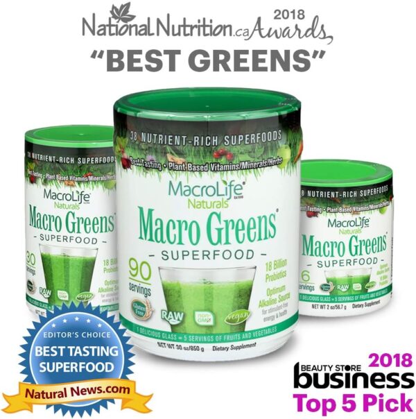 MacroLife Naturals Macro Greens Powder 38 Superfood Probiotic Antioxidant Enzyme & Herbal Supplement Immunity Energy Cleanse - Non-GMO Vegan Gluten-Free Dairy-Free - 10oz (30 Servings)