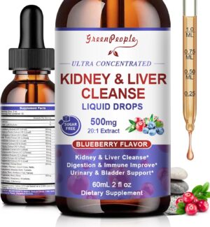 Kidney Cleanse Detox & Repair Drops - 500 mg Cranberry 20:1 Extract & 2,50 mg Chanca Piedra for Urinary Tract & Kidney - 27-in-1 Vegan Kidney Support Supplement - Vegan Non-GMO