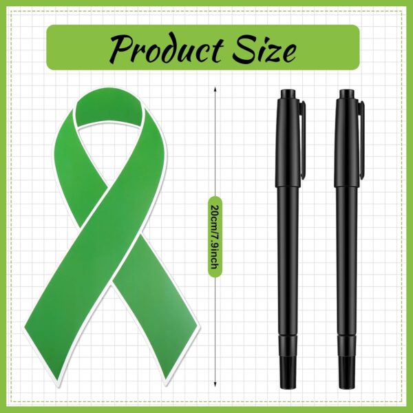 Qilery 100 Pcs Large Green Ribbon Cutouts with 2 Pcs Marker Pens Paper Mental Health Awareness Cutouts Mental Health Month Items for Charity Fundraiser Support Supplies