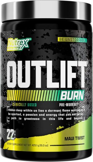 Nutrex Research Outlift Burn Thermogenic Pre Workout Powder, 2 in 1 Performance & Shredding Supplement with Metabolyte, GBBGO (22 Servings, Maui Twist)