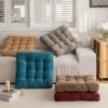 Floor Pillow, Square Floor Seating Pillow Cushion, Meditation Yoga Seat Kneeling Pillows Cushions Mat Pad, Solid Thick Tufted for Living Room, Balcony, Outdoor, 21.7x21.7 Inch (Orange)