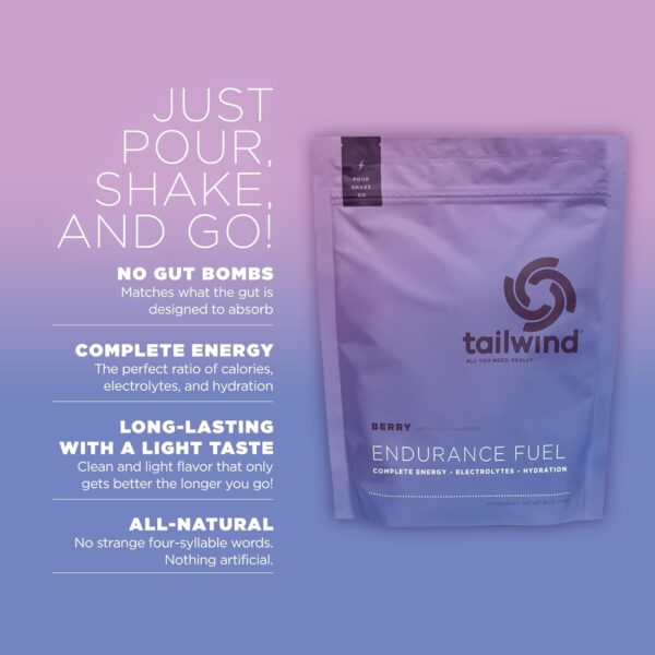 Tailwind Nutrition Endurance Fuel, Electrolyte & Hydration Sports Drink Mix Powder, Gluten-Free, Vegan, Berry, 30 Servings