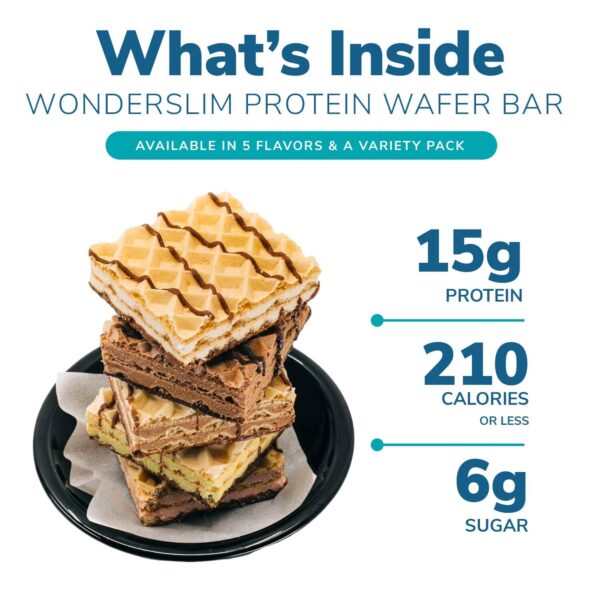 WonderSlim Protein Wafer Snack Bar, Variety Pack, 15g Protein, 5 Flavors, 0mg Cholesterol (5ct)