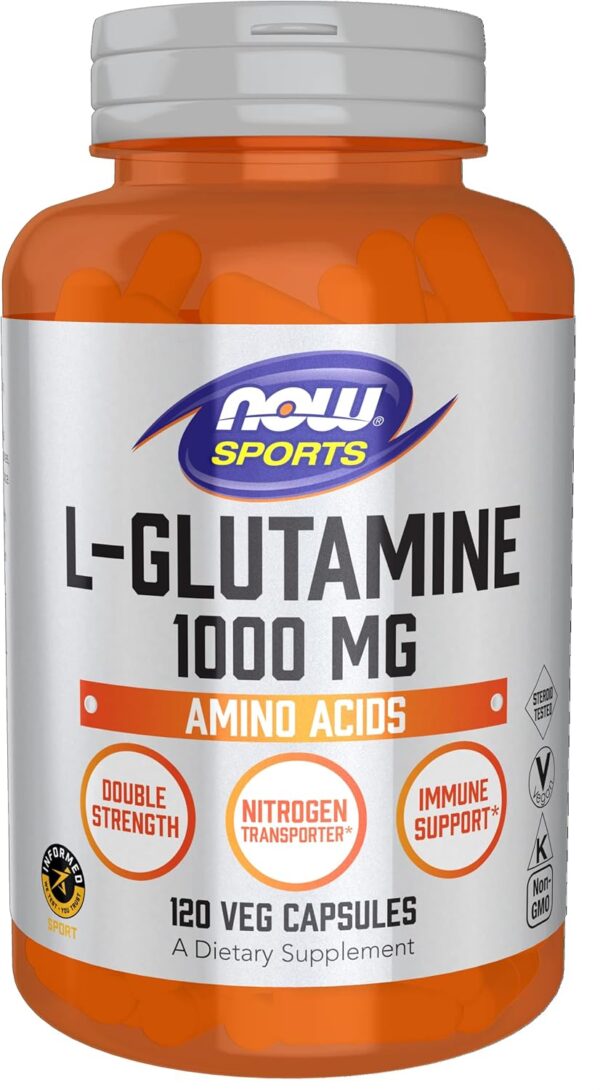 NOW Foods Sports Nutrition, L-Glutamine, Double Strength 1,000 mg, Amino Acid, 120 Veg Capsules
