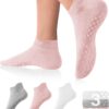DIBAOLONG Pilates Socks with Grips for Women Yoga Socks Non Slip Barre Hospital Socks 6-Pairs Grippy Ankle Socks