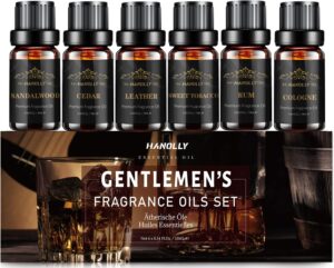 Essential Oils Set, Men Scents Fragrance Oil Aromatherapy Essential Oils Kit for Diffuser (6x10ML) - Sandalwood, Cedar, Leather, Sweet Tobacco, Rum, Cologne Aromatherapy Oils for Men, Gift for Men