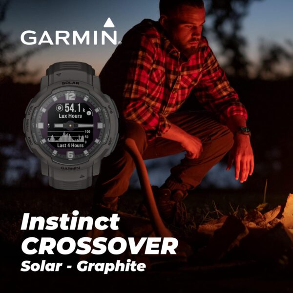 Wearable4U - Garmin Instinct Crossover Solar, Rugged Hybrid Smartwatch, Analog Hands and Digital Display 1.27 in, Graphite with E-Bank Bundle