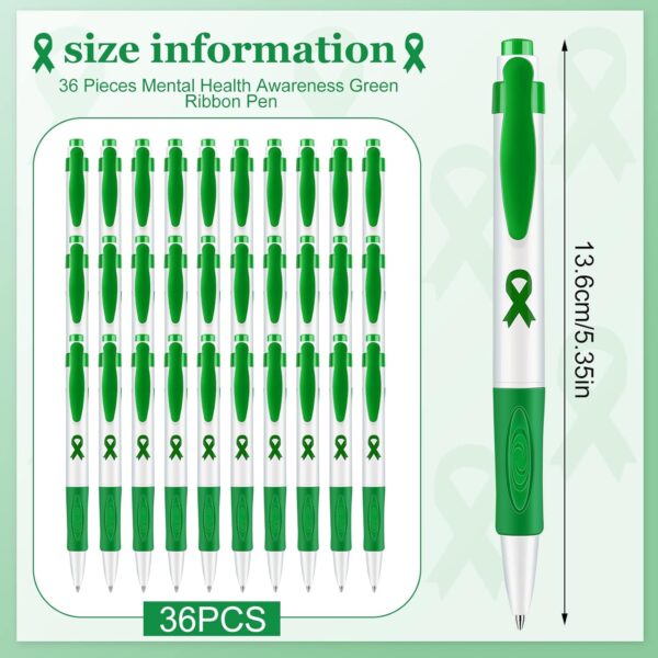 Woanger Mental Health Awareness Pen Green Ribbon Mental Health Awareness Items Retractable Ballpoint Pens Bulk Office Gifts(36 Pcs)