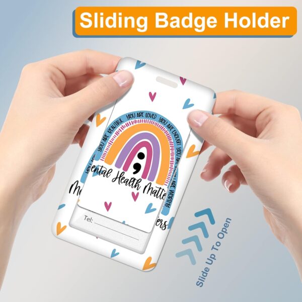 Plifal Badge Holder with Retractable Reel, Boho Rainbow Mental Health Matters ID Name Tag Work Badge Clip Heavy Duty Vertical Card Protector Cover Case for Work Office Nurse Medical Women