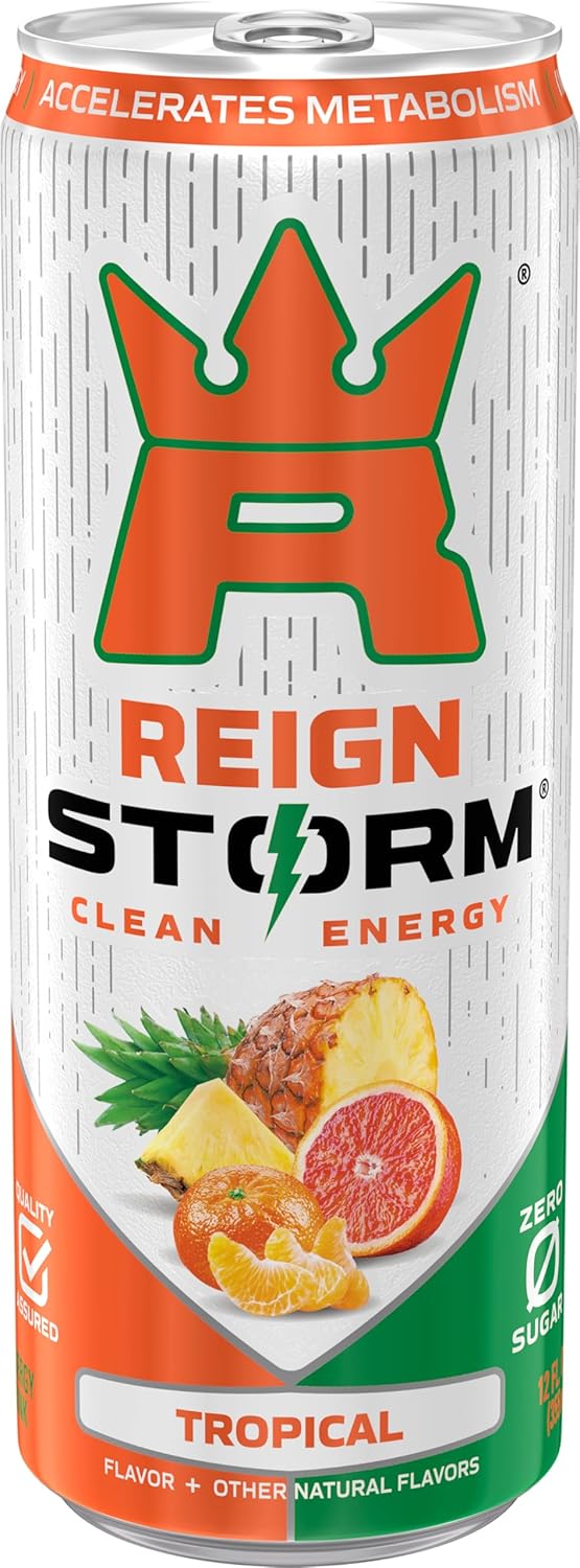 REIGN Storm, Tropical, Fitness & Wellness Energy Drink, 12 Fl Oz (Pack of 12)
