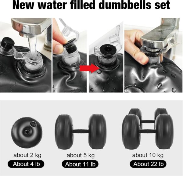 Water Filled Dumbbells Set - Water Filled Weights - Portable Travel Weights - Weights Adjustable Dumbbells - Portable Fitness Equipment - Strength Training - Fitness and Shaping