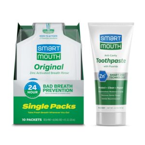 SmartMouth TSA Approved Travel Toothpaste & Oral Rinse - SmartMouth Original Activated Oral Rinse Packs & Travel Size Premium Toothpaste, 3.4 Ounce