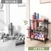 Hadulcet Yoga Mat Storage Rack, Stable Home Gym Storage for Dumbbells, Kettlebell, Workout Equipment Storage Organizer with Removable Hooks, Yoga Mat Holder for Easy to Move