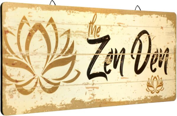 The Zen Den Lotus Wood Sign 15.75 x 5.9 Inch Lotus Yoga Wooden Hanging Wall Sign with Hooks Meditation Home Decor for Yoga Studio Bathroom Bedroom Spiritual Room Decoration(Light Yellow)