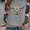 HOTYD Western Sweatshirts for Women Casual Long Sleeve Vintage Aztec Geometric Graphic Shirts Loose Crew Neck Pullover Tops