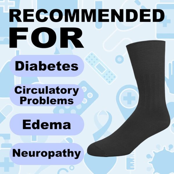 EMEM Apparel Men's Diabetic Dress Crew Cotton Socks | Non-Binding Loose Top | Seamless Toe | 3-Pair | Big and Tall Available