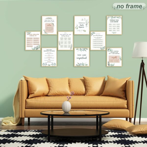 9 Pieces Mental Health Posters Anxiety Therapy Motivational Poster Psychologist Counselor Inspirational Posters Positive Quotes Wall Decor Classroom for Home Office, 8 x 10 Inch(Leaf Style)