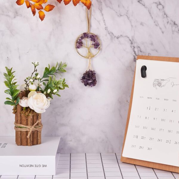 Healing Crystal Ornament Tree of Life Natural Amethyst Tree of Life Charm Car Mirror Accessories Hippie Boho Interior Room Wall Decoration Meditation Good Luck Decoration
