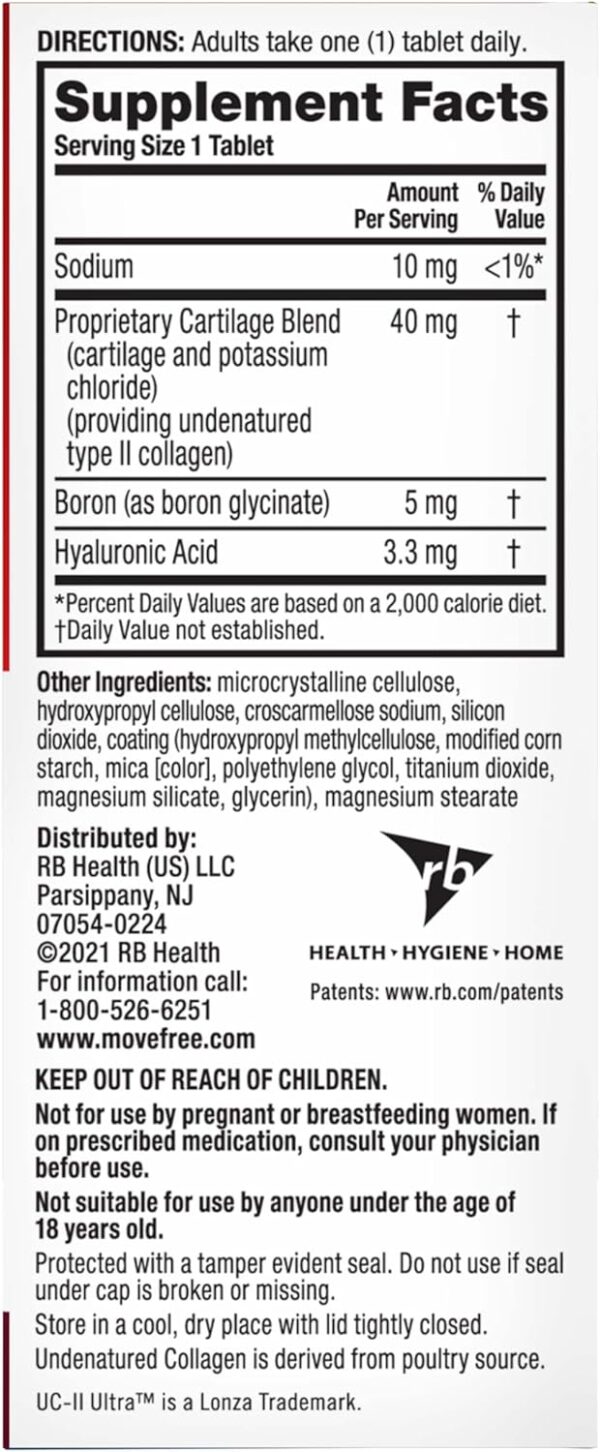 Move Free Ultra Triple Action Joint Support Supplement - Type II Collagen Boron & Hyaluronic Acid - Supports Joint Comfort, Cartiliage & Bones in 1 Tiny Pill Per Day, 64 Tablets (64 servings)