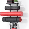 Yoga Mat Holder Wall Mount, Yoga Accessory Mat Storage Rack, Home Gym Accessories Organizer, Floating Shelf and Hooks for Hanging Foam Roller/Band/Workout Equipment at Pilates Fitness Class