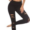 DIBAOLONG Womens High Waist Yoga Pants Cutout Ripped Tummy Control Workout Running Yoga Skinny Leggings