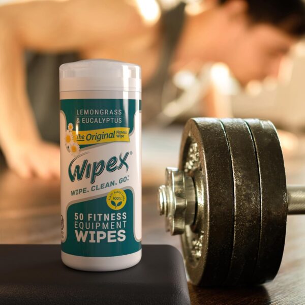 Wipex Original Fitness Equipment Wipes - Natural Plant Based Gym Wipes, Clean Surfaces at Home or Gym, Use as a Yoga Mat Cleaner, Peloton Cleaners - Lemongrass & Vinegar, 50 Count (Pack of 3)