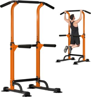 DlandHome Pull Up Bar, Power Tower Dip Bar, Pull Up Bar Free Standing with 10 Levels Adjustable Height for Home Gym Workout Equipment, Strength Training Fitness
