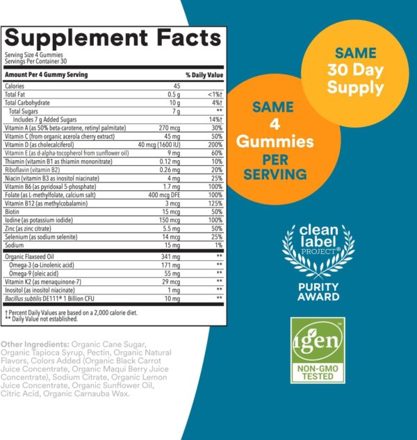 SmartyPants Multivitamin for Men, Organic Gummies: Probiotics, CoQ10, Methylfolate, Omega 3 (ALA), Vitamin D3, C, Vitamin B12, B6, A, K & Zinc for Immune Support, Biotin, 120 Gummies (30 Day Supply)