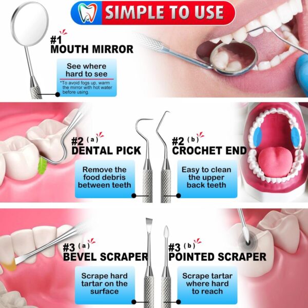 71QD8XRr0VL._AC_SL1200_.jpg G.CATACC Dental Tools Oral Care Teeth Cleaning Hygiene Kit with Metal Dental Pick, Tooth Scraper Plaque Tartar Remover - with Case