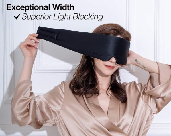 Fleur&Yang Silk Sleep Mask, Adjustable Blackout Sleeping Mask for Men Women, Soft Breathable 100% Mulberry Silk Fabric, Cooling Eye Cover Blindfold for DeepSleep or Meditation(Peaceful Black)