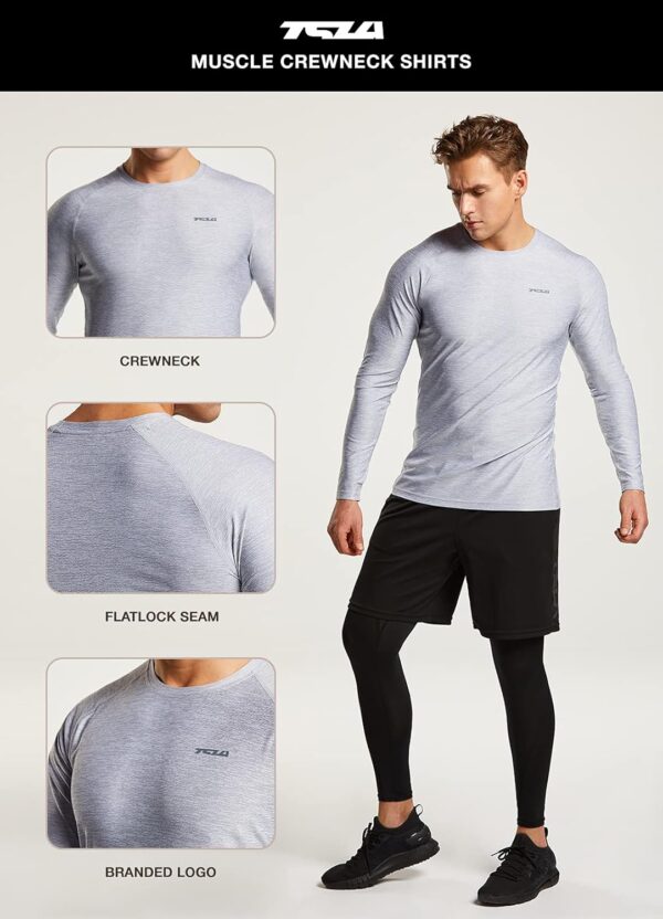 TSLA 3 Pack Men's Long Sleeve Pullover, Dry Fit Running Workout Shirts, Athletic Fitness & Gym Shirt
