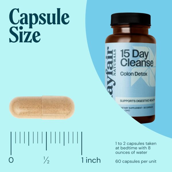 15 Day Cleanse Colon Detox, Dietary Supplement, 30 Capsules, Natural Laxative for Constipation and Digestive Health Supplement