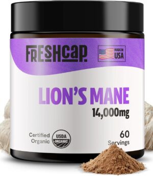 FreshCap Lions Mane Supplement Powder 14,000mg - Lions Mane Mushroom, Lions Mane Extract, Lion's Mane Mushroom, Mushroom Supplement for Focus & Memory, Organic Lions Mane Powder (60 Servings)
