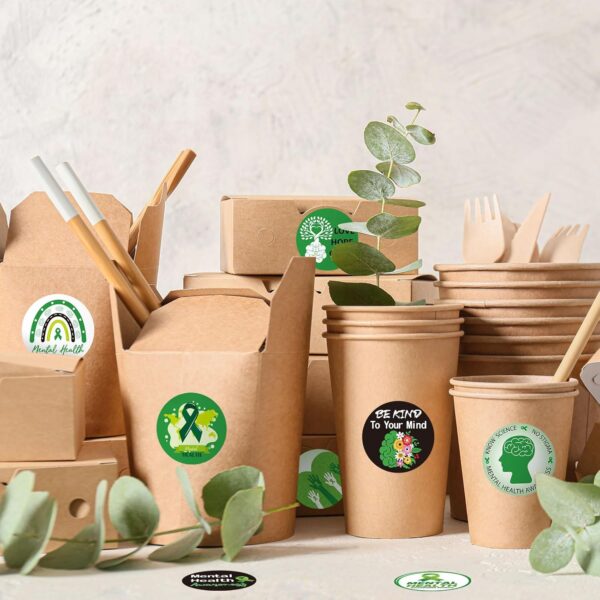 Whaline 1000Pcs Mental Health Awareness Stickers Green Ribbon Awareness Decals Inspirational Postive Self-Adhesive Stickers for Adult Teens Fundraiser Event Mental Health Handout Supplies, 8 Design