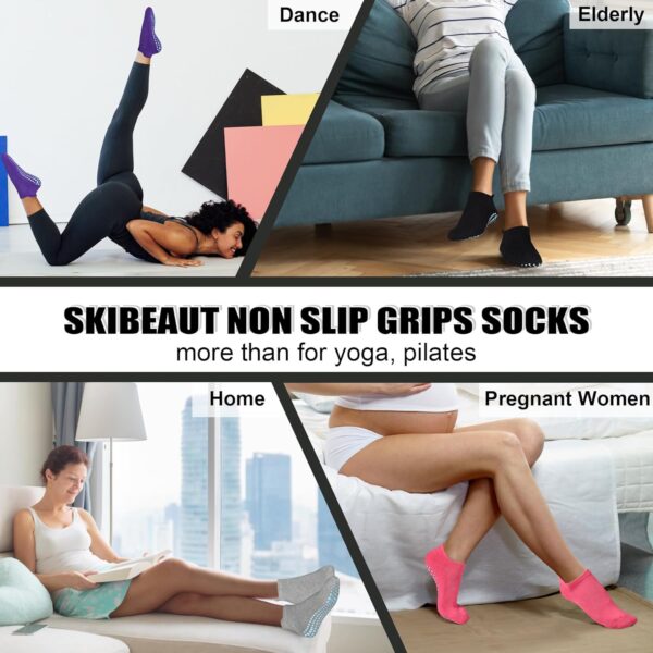 SkiBeaut Grips Non Slip Socks for Women, 4 Pairs Yoga Pilates Anti Skid Socks Woman Hospital Gripper Socks