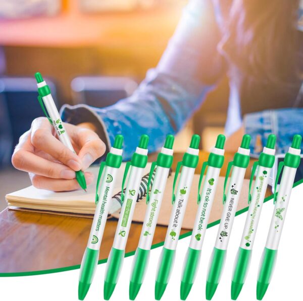Ctosree Mental Health Awareness Pens Gifts Bulk 12 Style Green Ribbon Retractable Gel Pens Black Ink Mental Health Awareness Accessories Favors Items for Office Charity Stuffers(120 Pcs)