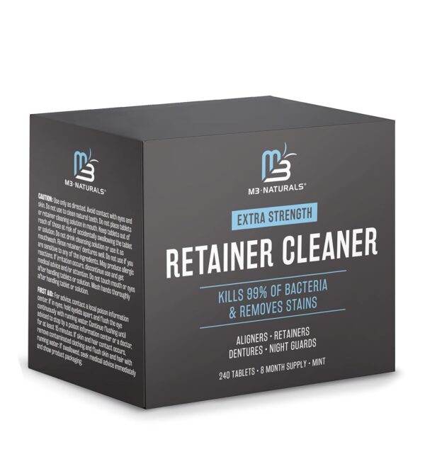 Retainer and Denture Cleansers 240 Tablets Removes Bad Odors Discoloration Stains Plaque for Cleaning Invisalign Mouth Guard Night Guard and Removable Dental Appliances by M3 Naturals