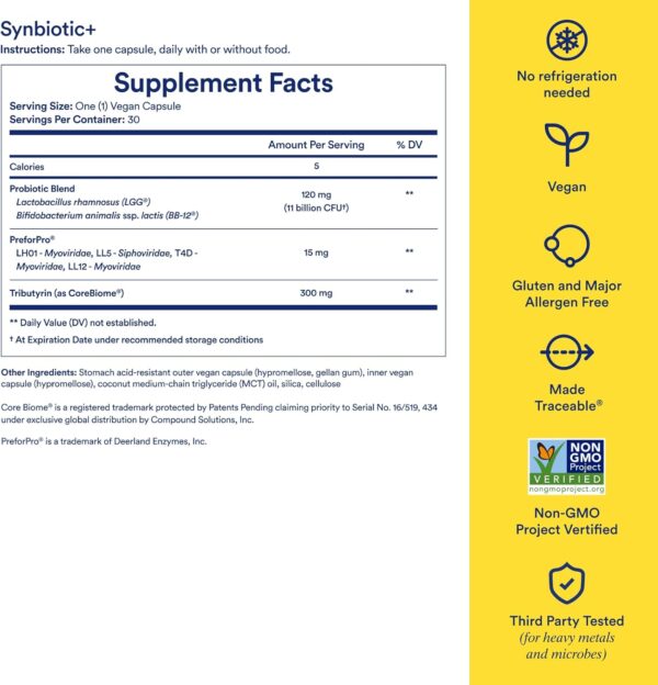 Ritual Synbiotic+ Prebiotic, Probiotic, Postbiotic, 3-in-1 Formula for Gut and Digestive Health, Regularity, Bloat, Immune Support, Vegan Delayed-Released Capsule, Probiotics for Women and Men, 30 Day