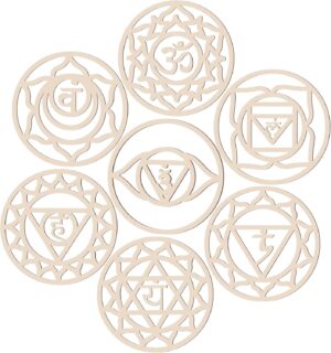 7 Pack Sacred geometric Wall Art Wooden Chakra Wall Art Crystal Grid Board Yoga Wall Decor Hindu Decor Meditation Spiritual Decor for Bedroom geometric Hanging Sculpture Home Decor 5.9 x 5.9 Inch