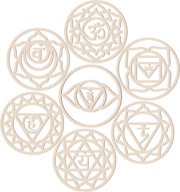 7 Pack Sacred geometric Wall Art Wooden Chakra Wall Art Crystal Grid Board Yoga Wall Decor Hindu Decor Meditation Spiritual Decor for Bedroom geometric Hanging Sculpture Home Decor 5.9 x 5.9 Inch