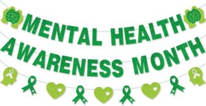 Mental Health Awareness Month Banner No DIY Glitter Green Mental Health Awareness Month Bulletin Board Decorations for School Classroom Outdoor May Mental Health Month Party Supplies