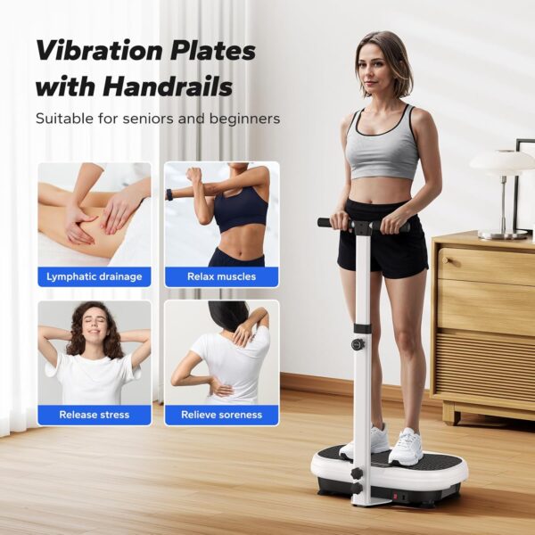 MERACH Vibration Plate Exercise Machine, Vibrating Plate Machine for Lymphatic Drainage Weight Loss, Full Body Vibration Platform with Handrails, Exercise Equipment for Women