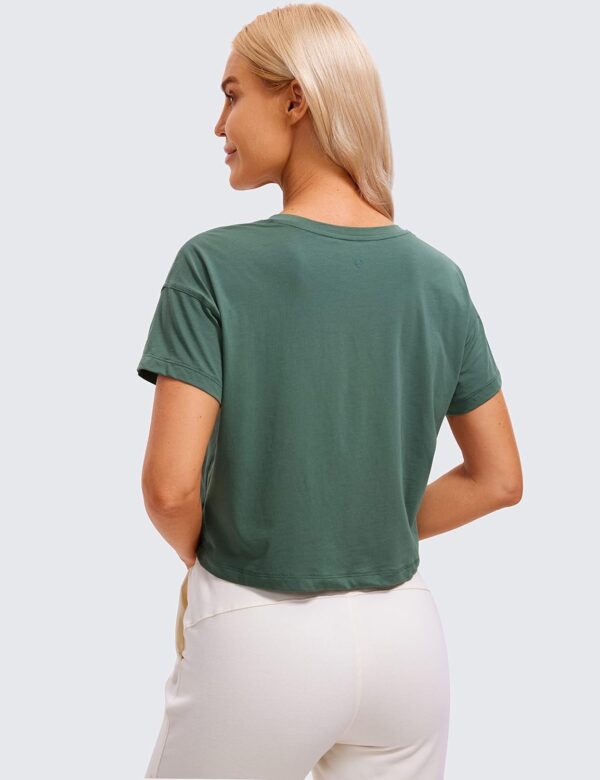 CRZ YOGA Women's Pima Cotton Workout Short Sleeve Shirts Loose Athletic Crop Tops Gym Casual Cropped T-Shirt