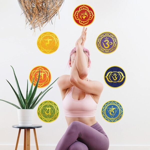 Maydahui 7 Sheets Chakra Wall Stickers Yoga Zen Meditation Room Wall Decals (6x6 Inch) Peel Stick Art Decals Decor for Yoga Studio Decor Yogi Spiritual Gift