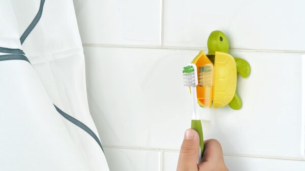 Flipper Fun Animal Turtle Toothbrush Cover – Kids Toothbrush Holder with Cover – Toothbrush Holders for Bathrooms - Suction Cup Toothbrush Holder
